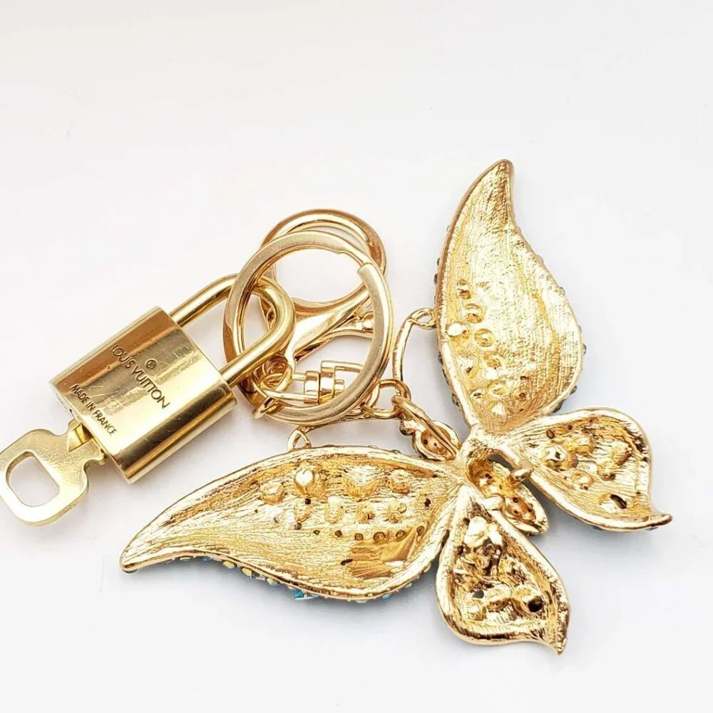 LV Gold Padlock Authentic 🔑 Luxury Bag Charm w/ Unbranded Butterfly Keychain